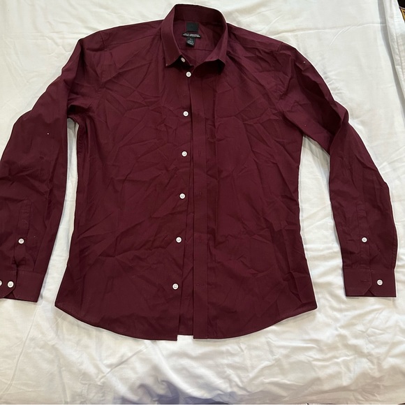 h&m maroon dress shirt Men's Burgundy Relaxed-Fit Linen-Blend Shirt